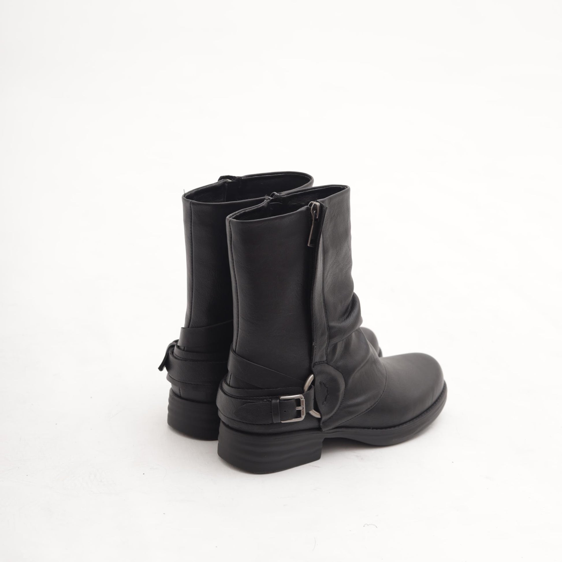STIVALETTO RISVOLTATO CON FIBBIA E ZIP NERO 