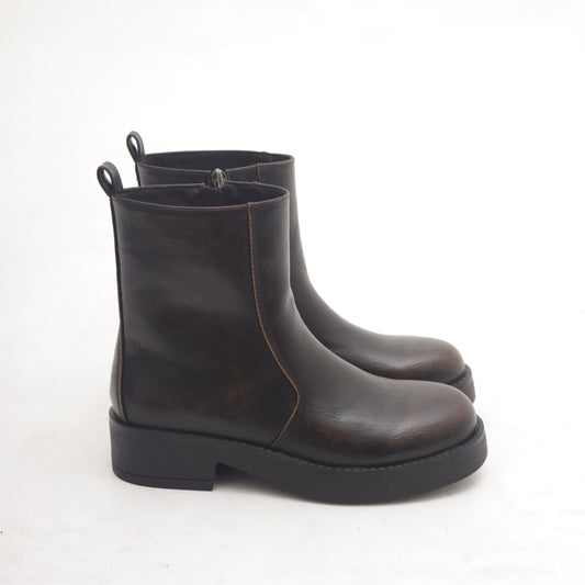 STIVALETTO BIKER BASSO LISCIO MARRONE 
