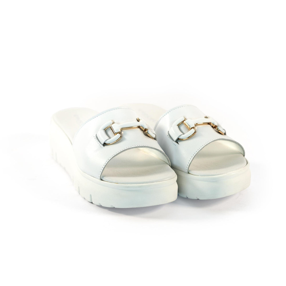 CIABATTA MORSETTO VERA PELLE BIANCO<BR/> 