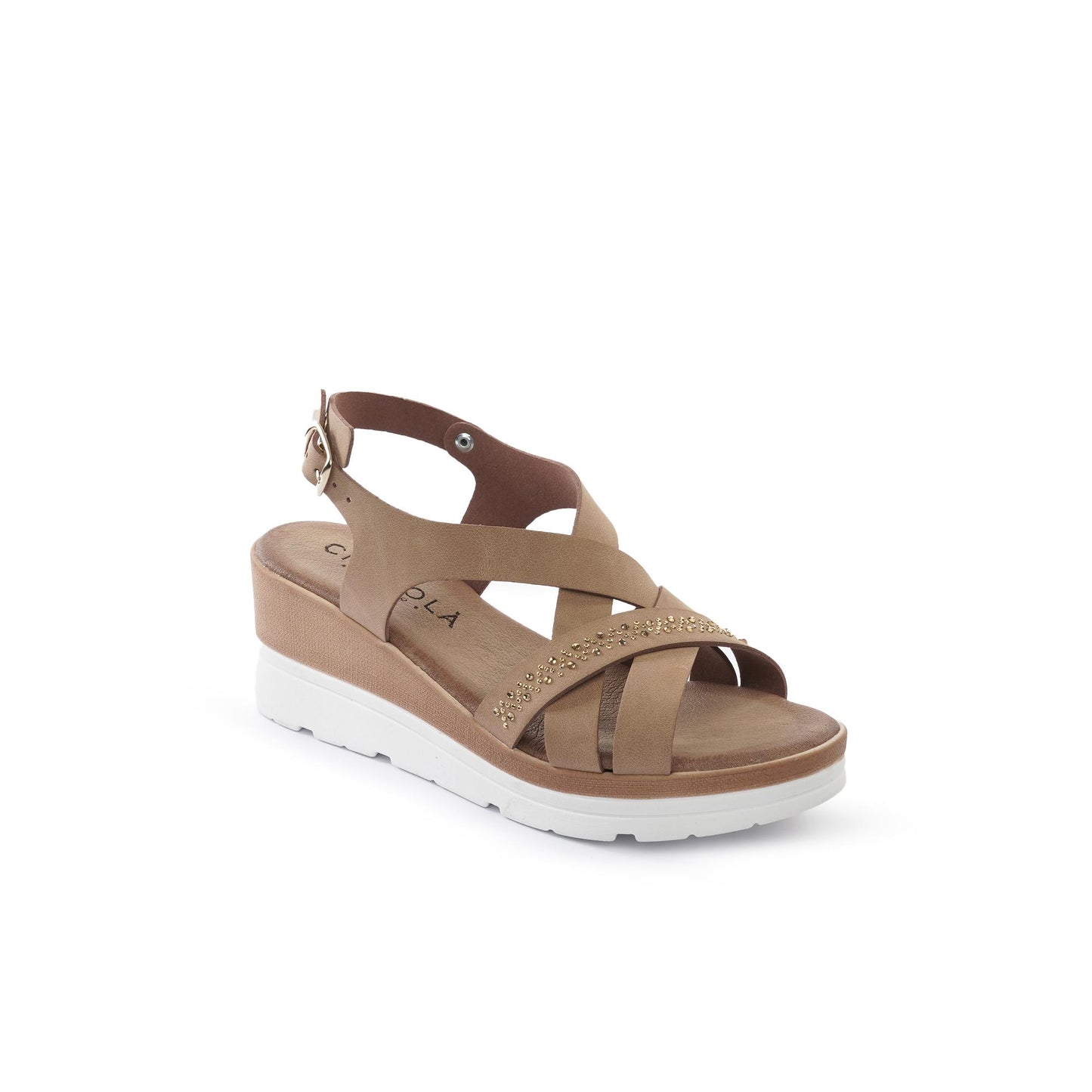SANDALO ZEPPA INCROCIATO STRASS BEIGE<BR/> 