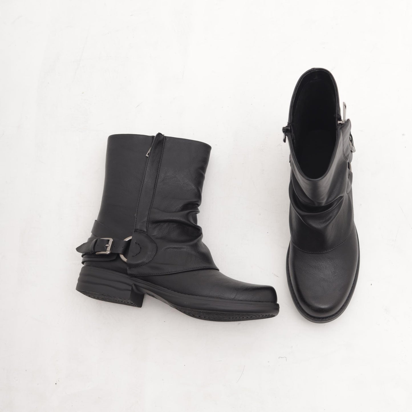 STIVALETTO RISVOLTATO CON FIBBIA E ZIP NERO 