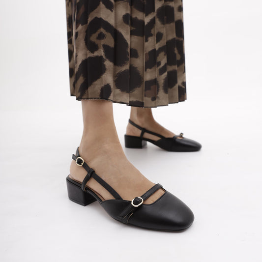 SLINGBACK BASSA CINTURINO NERO 