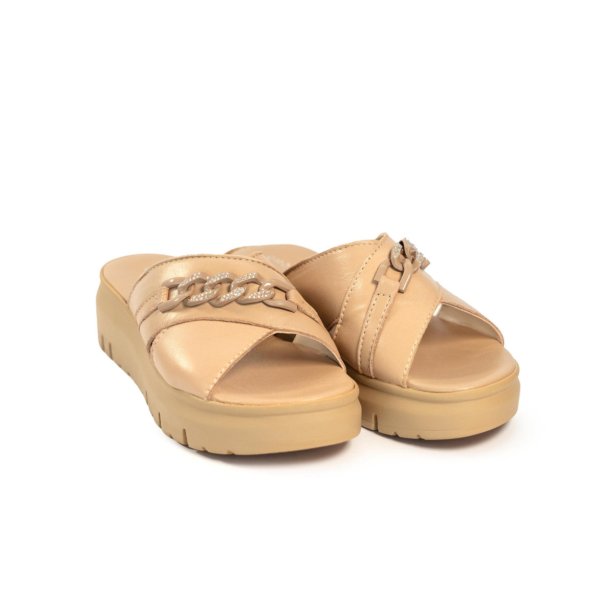 CIABATTA CATENA VERA PELLE BEIGE<BR/> 