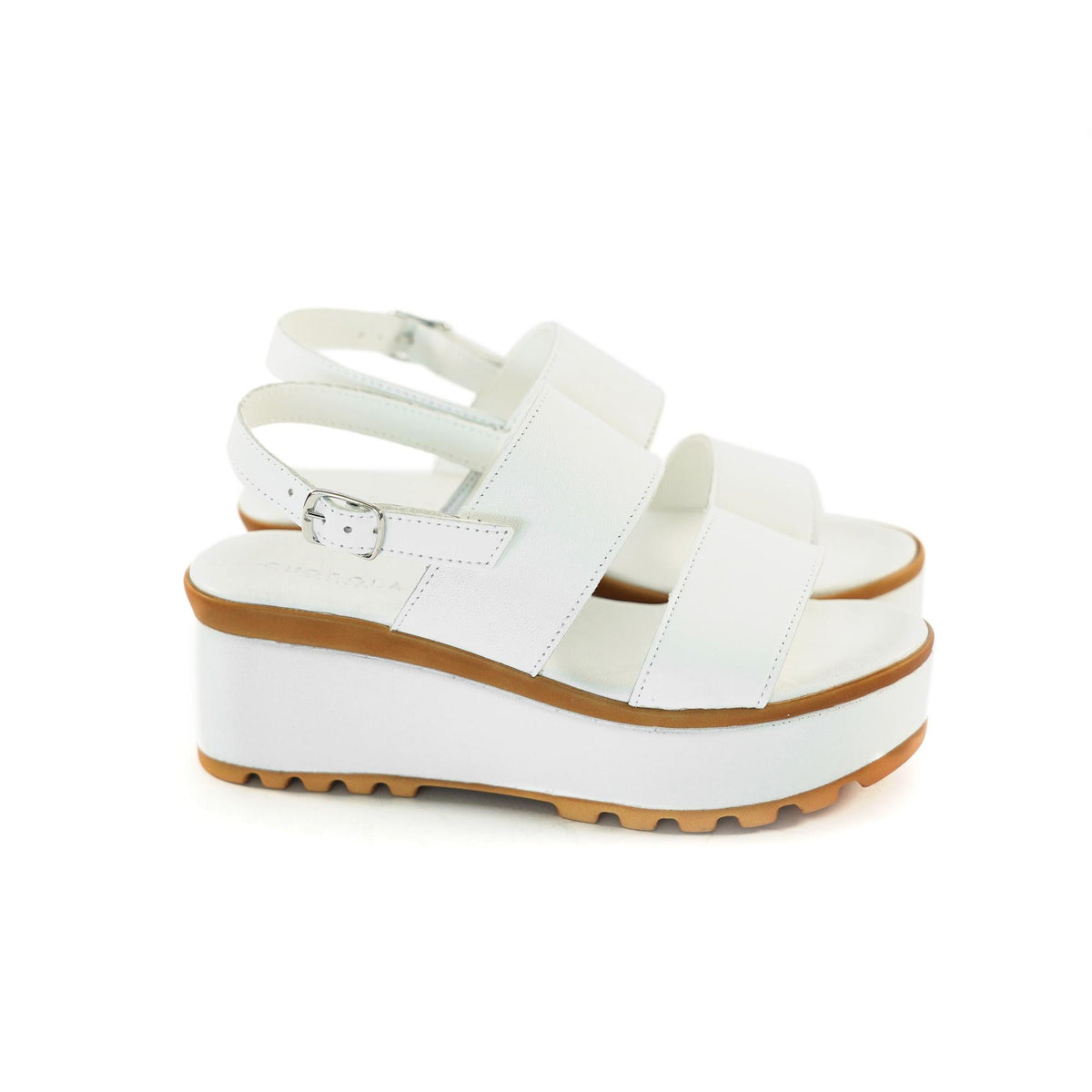 SANDALO DOPPIA FASCIA VERA PELLE BIANCO<BR/> 