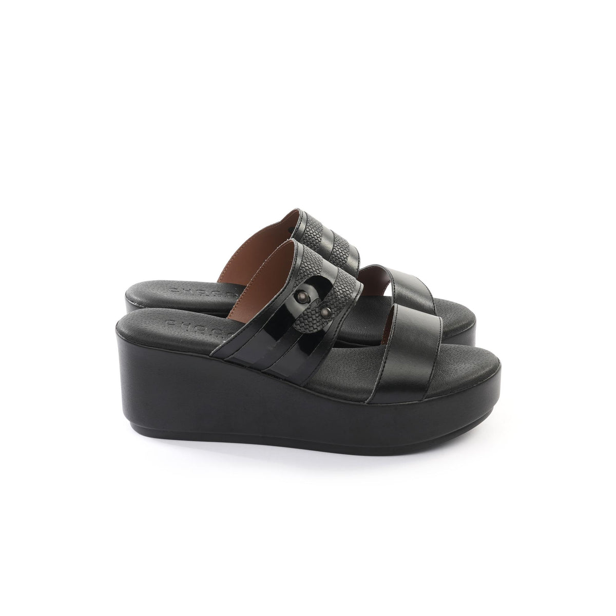 SANDALO ZEPPA DOPPIA FASCIA NERO<BR/> 