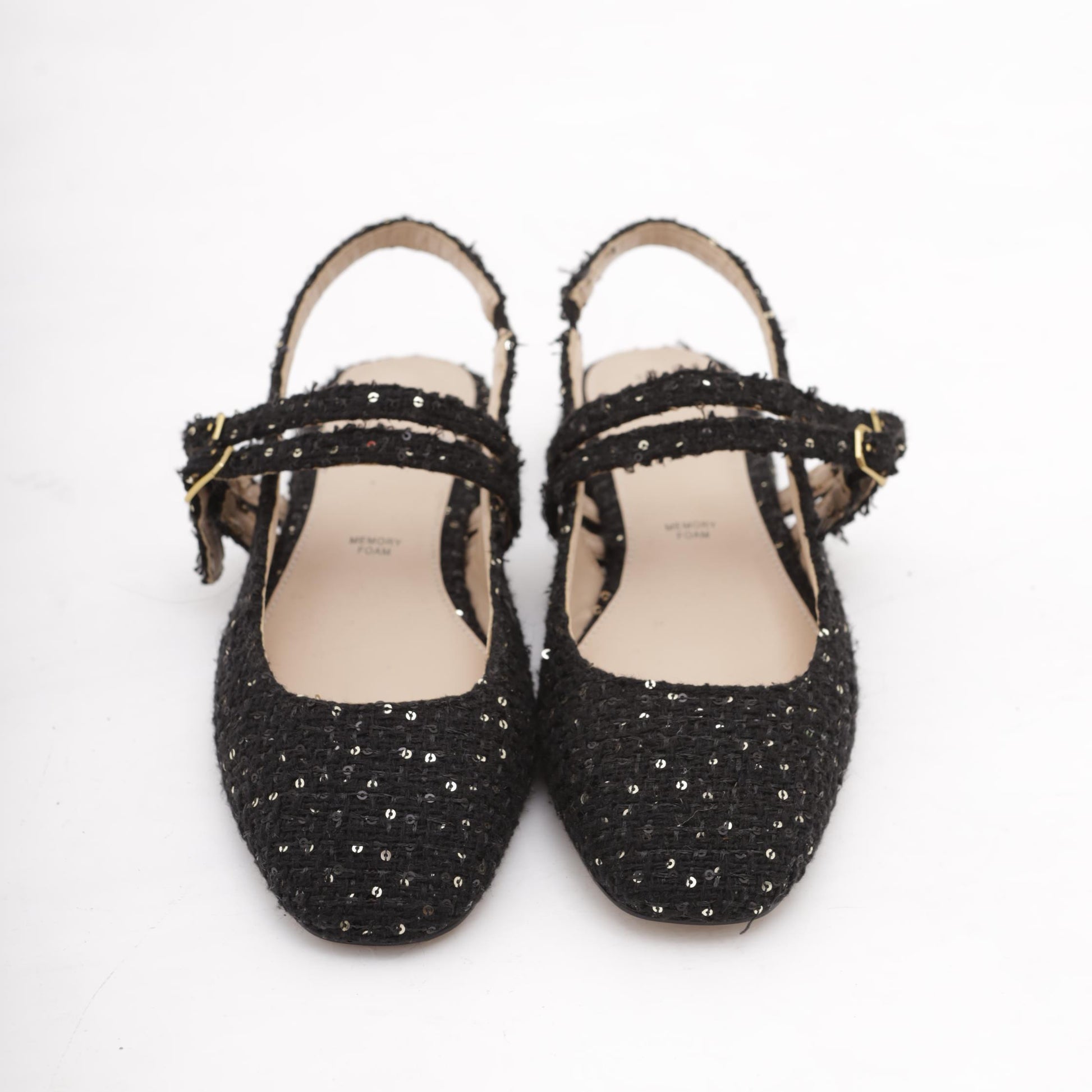 SLINGBACK FLAT TWEED NERO 