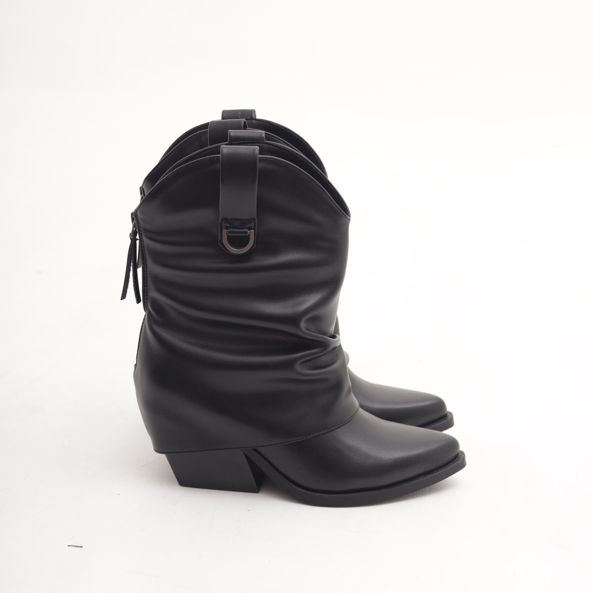 STIVALETTO TEXANO RISVOLTATO NERO 