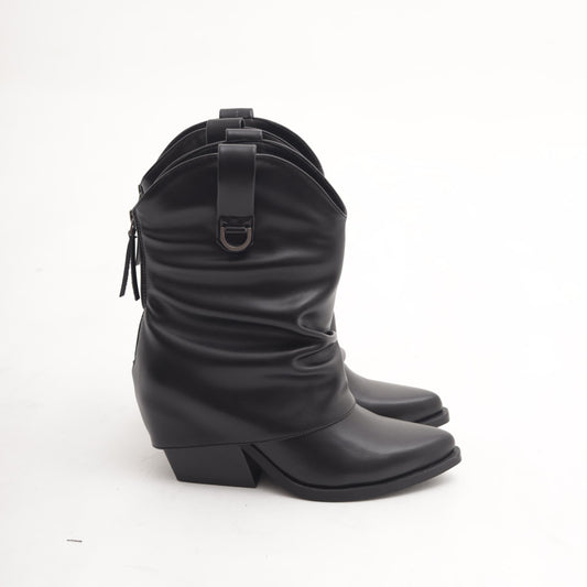 STIVALETTO TEXANO RISVOLTATO NERO 