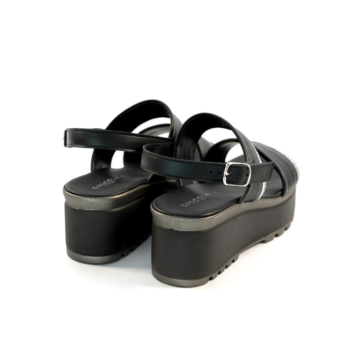 SANDALO DOPPIA FASCIA VERA PELLE SILVER NERO<BR/> 