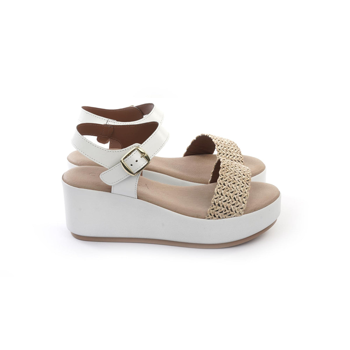 SANDALO ZEPPA FASCIA INTRECCIATA BIANCO<BR/><BR/> 