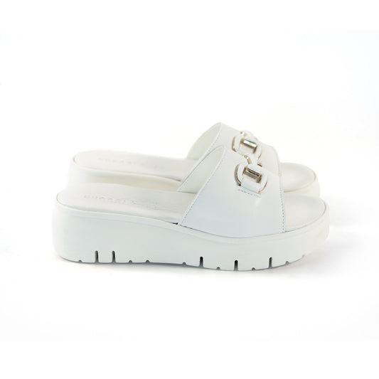CIABATTA MORSETTO VERA PELLE BIANCO<BR/> 