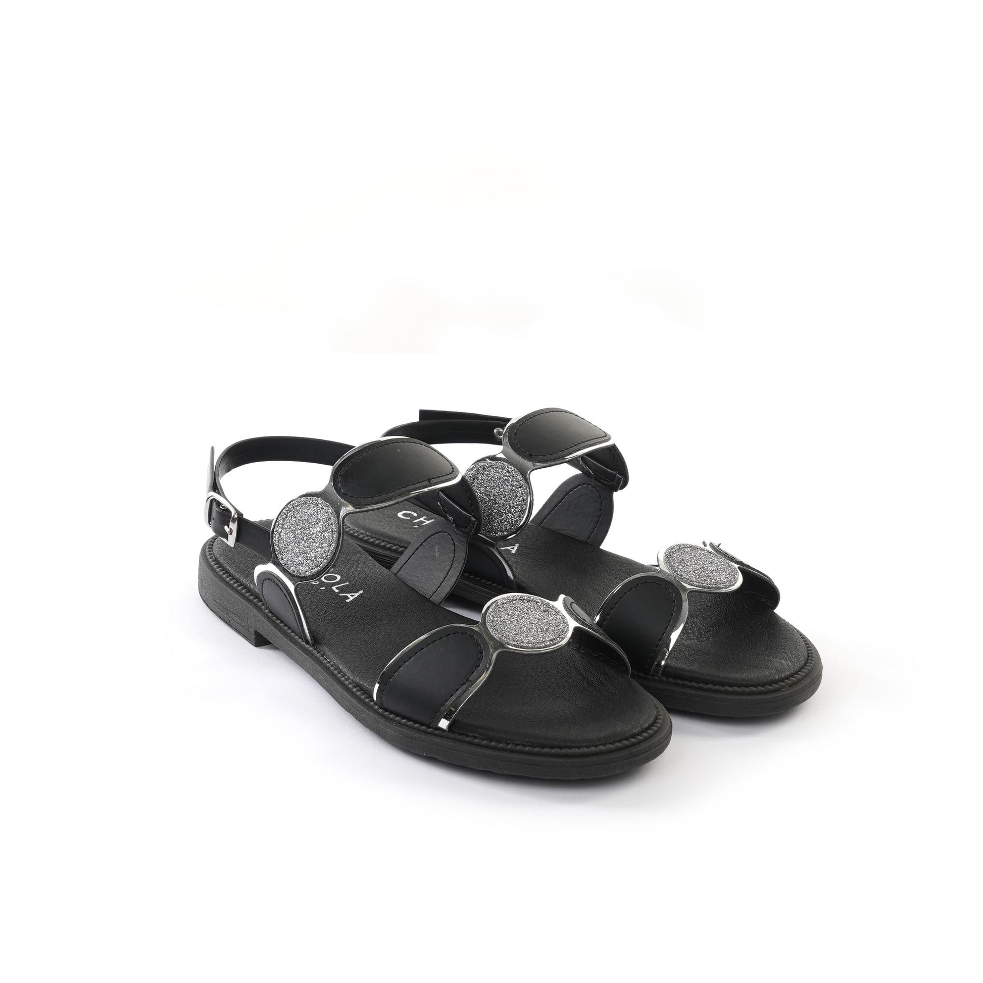 SANDALO FLAT A CERCHI NERO<BR/> 