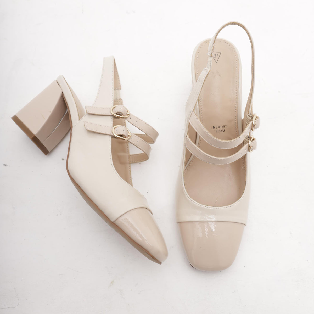 SLINGBACK BICOLORE DUE CINTURINI PANNA 