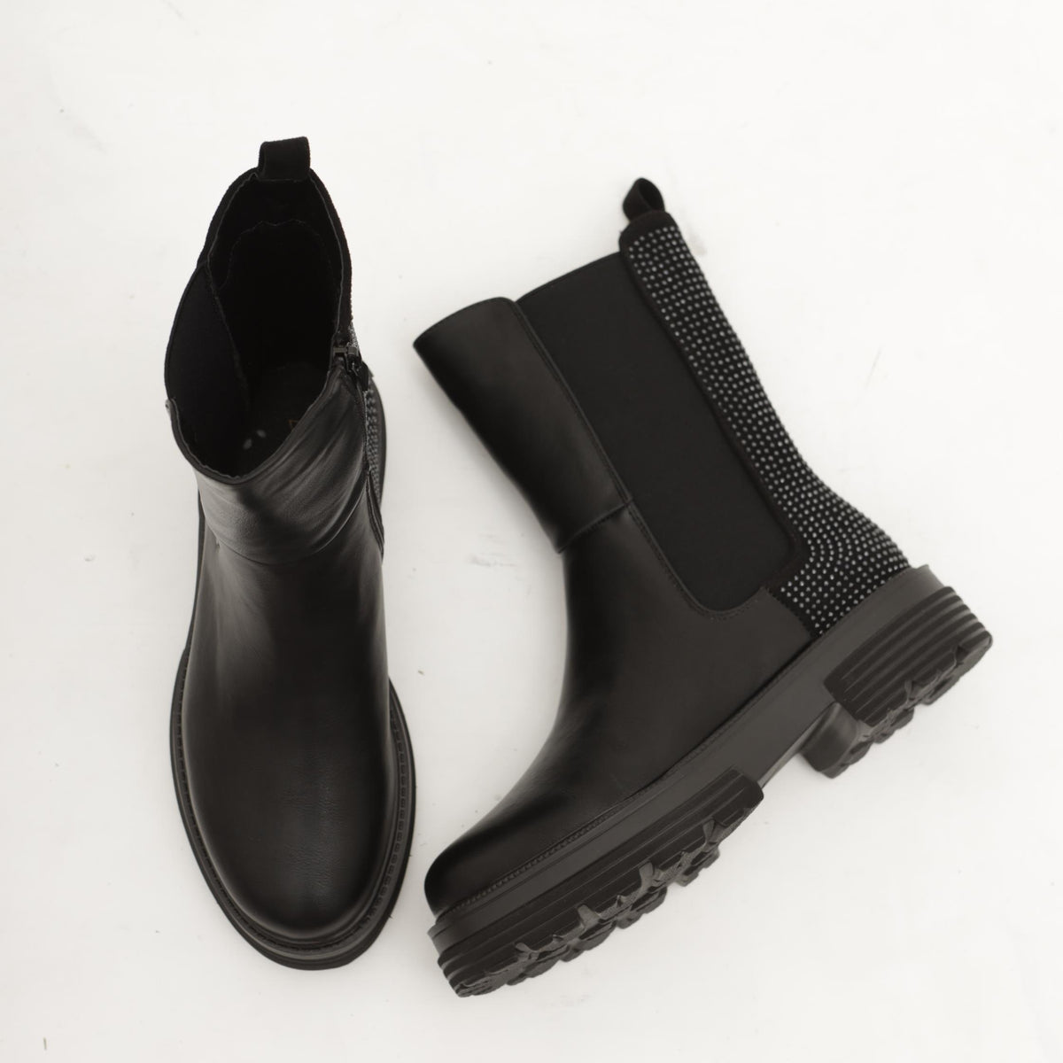 STIVALETTO ELASTICI STRASS NERO 