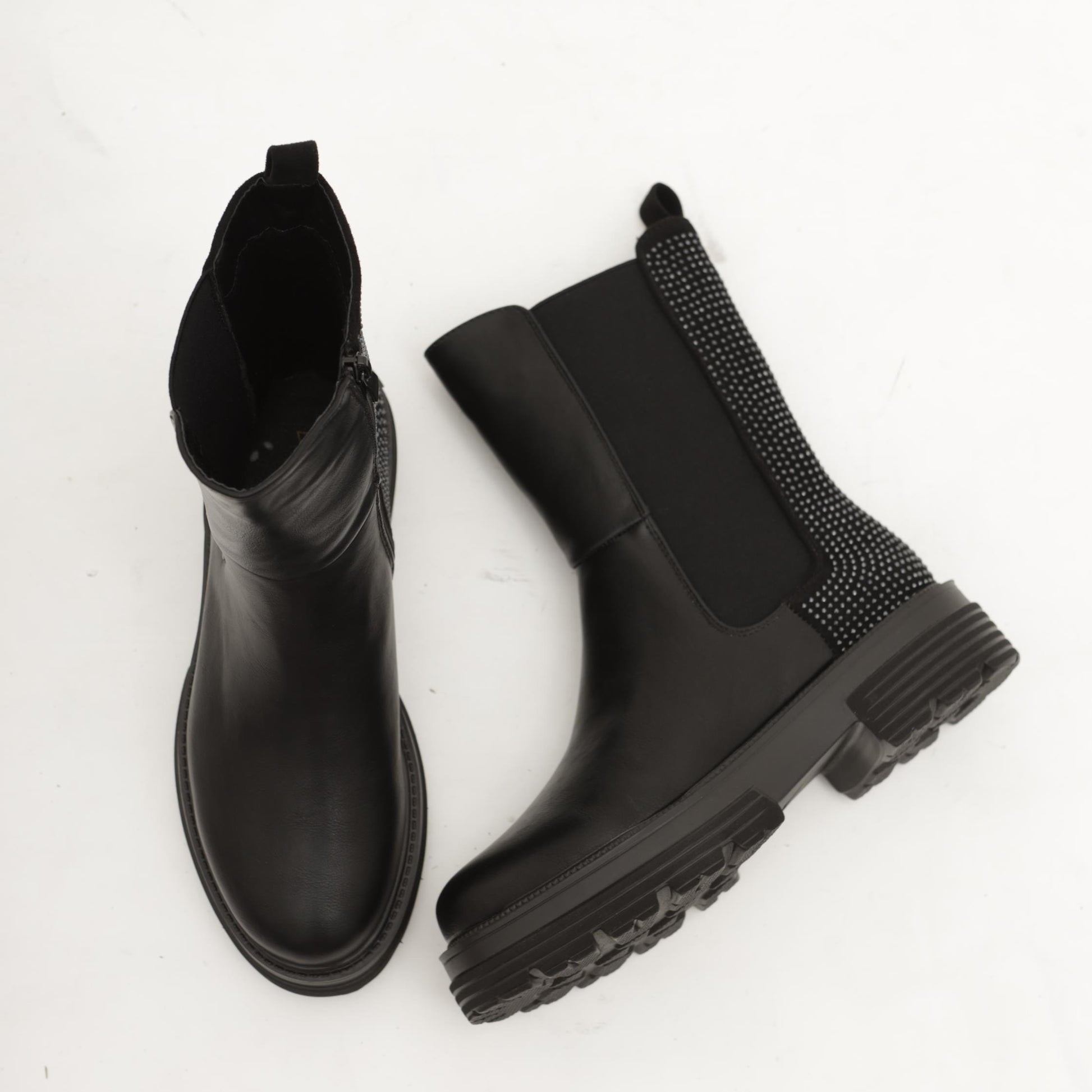 STIVALETTO ELASTICI STRASS NERO 