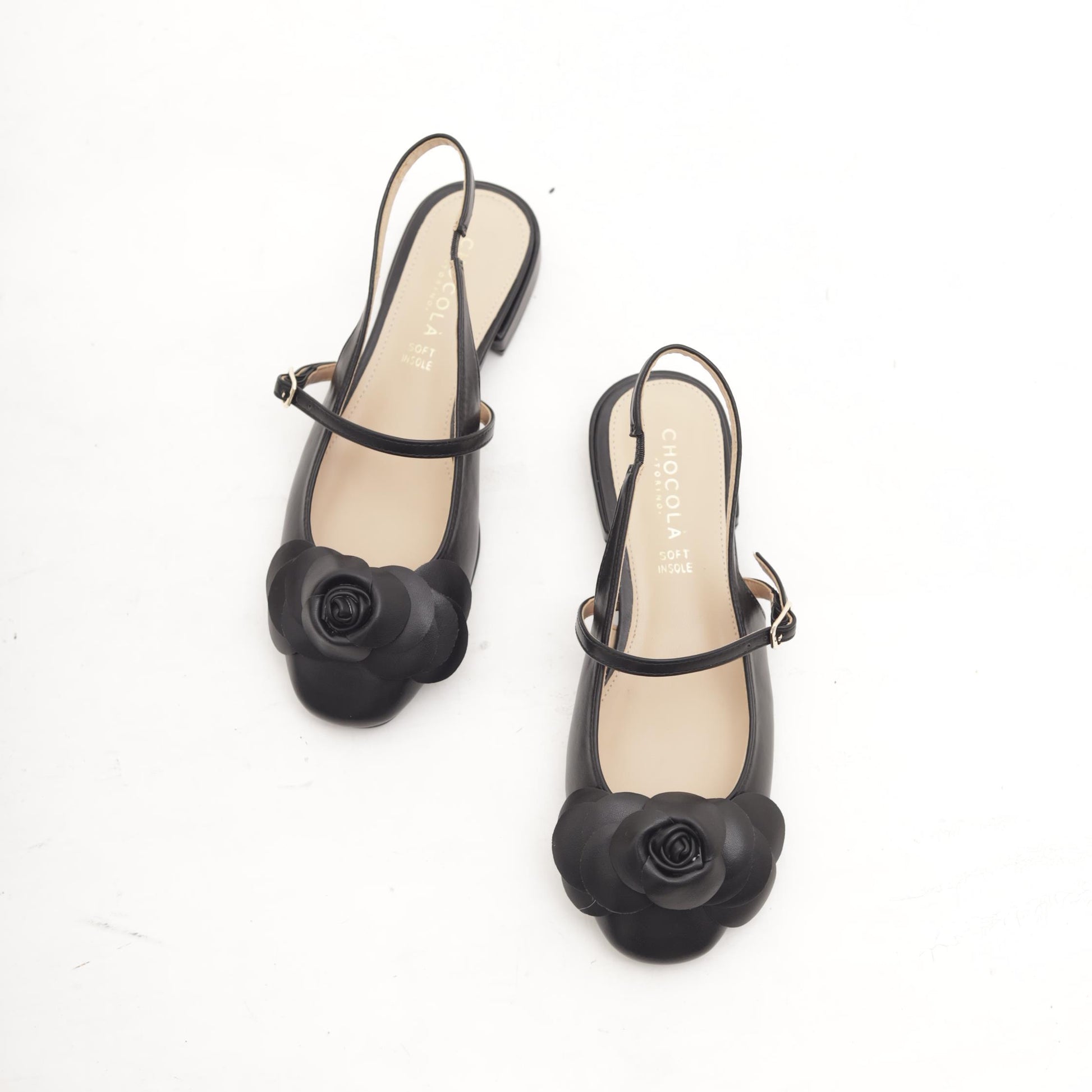 SLINGBACK FLAT FIORE NERO 