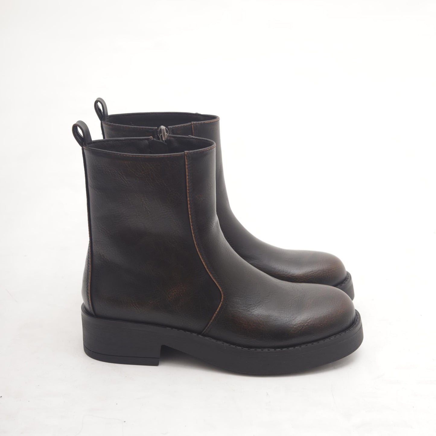 STIVALETTO BIKER BASSO LISCIO MARRONE 