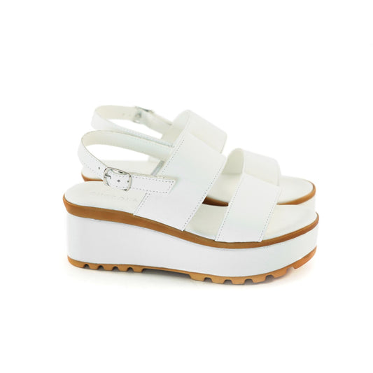 SANDALO DOPPIA FASCIA VERA PELLE BIANCO<BR/> 