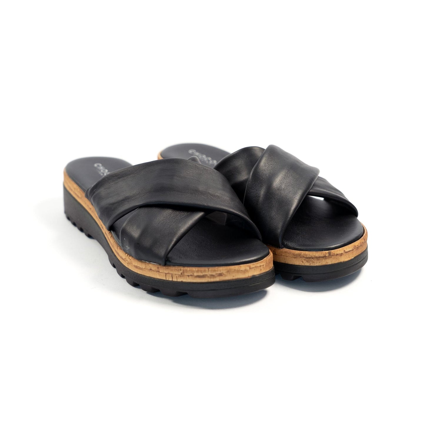 CIABATTA INCROCIATA VERA PELLE NERO<BR/> 