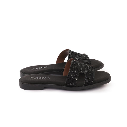 CIABATTINA H CON STRASS NERO<BR/> 