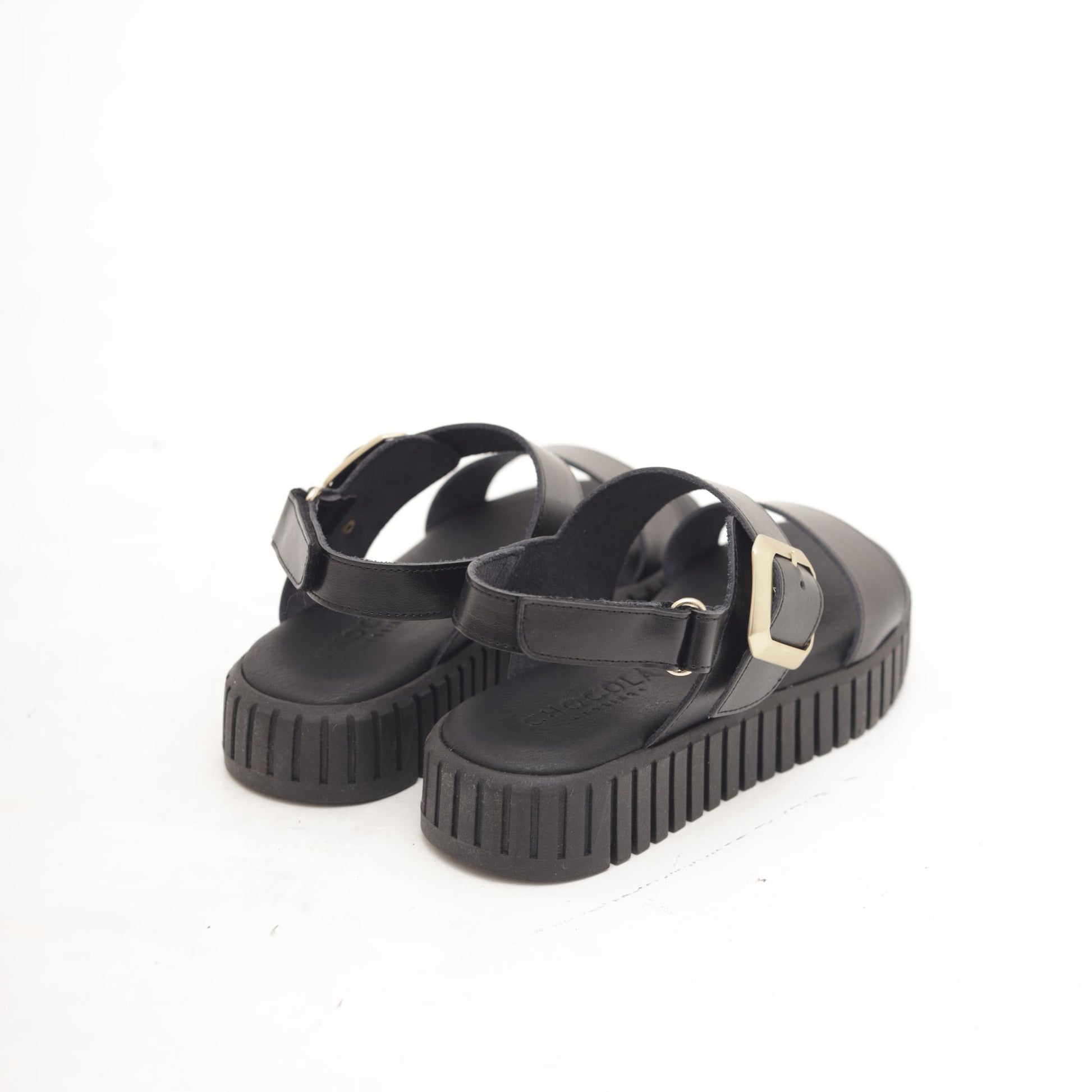 SANDALO DOPPIA FASCIA VERA PELLE NERO 