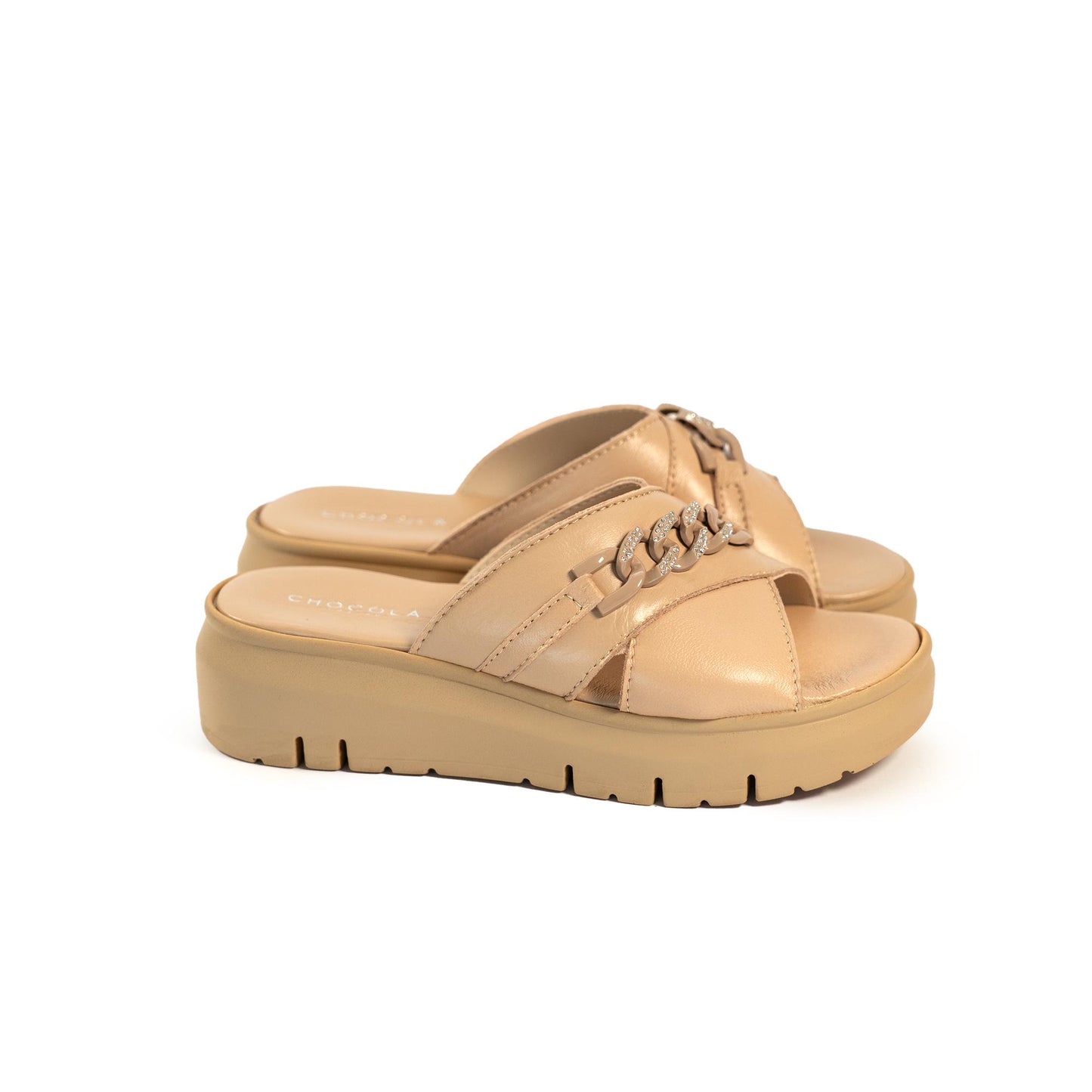 CIABATTA CATENA VERA PELLE BEIGE<BR/> 