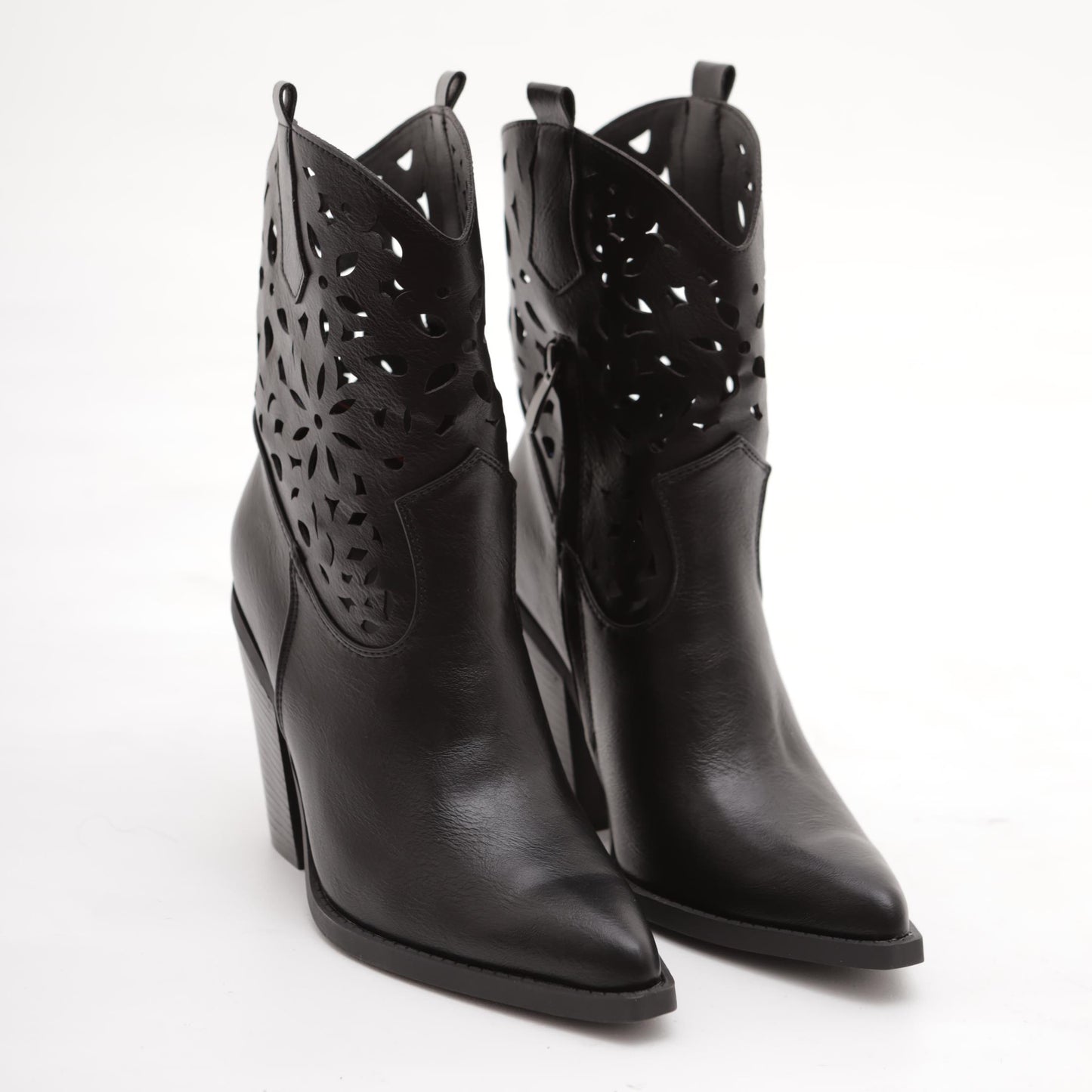 STIVALETTO TEXANO TRAFORATO NERO<BR/> 