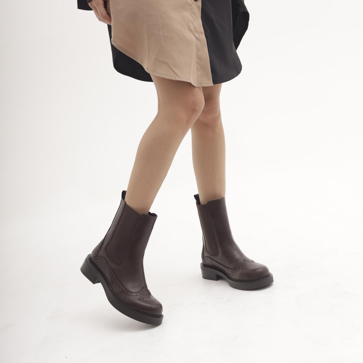 STIVALETTO CHELSEA BROGUE TESTA DI MORO 