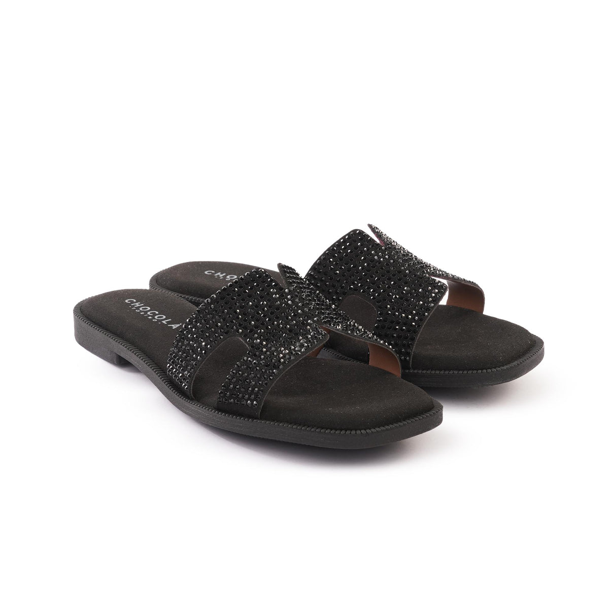 CIABATTINA H CON STRASS NERO<BR/> 