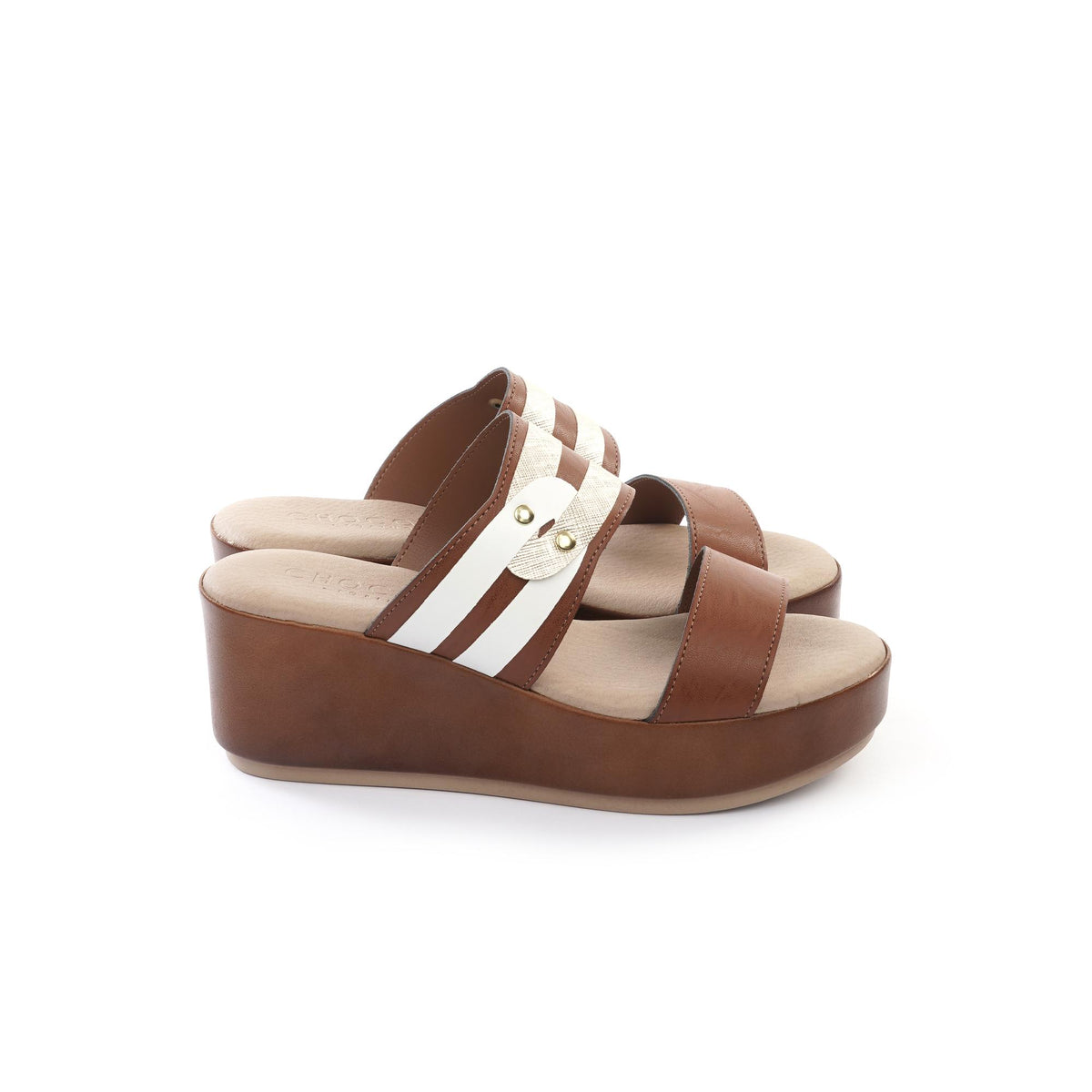 SANDALO ZEPPA DOPPIA FASCIA CUOIO<BR/> 