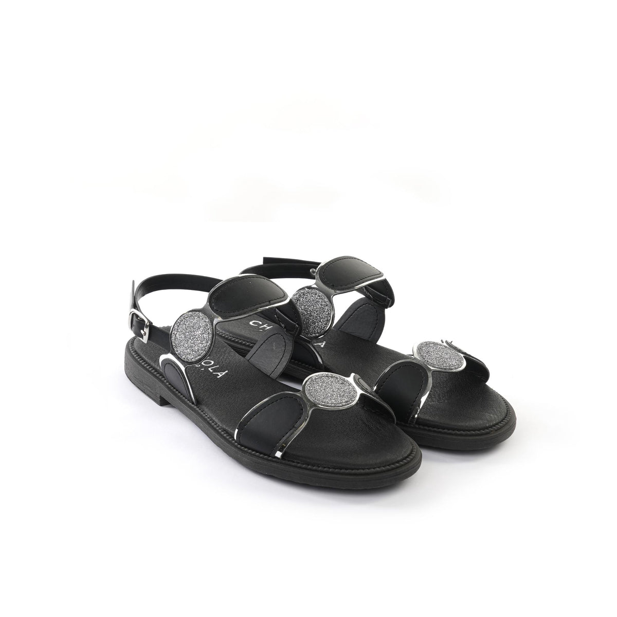 SANDALO FLAT A CERCHI NERO<BR/> 