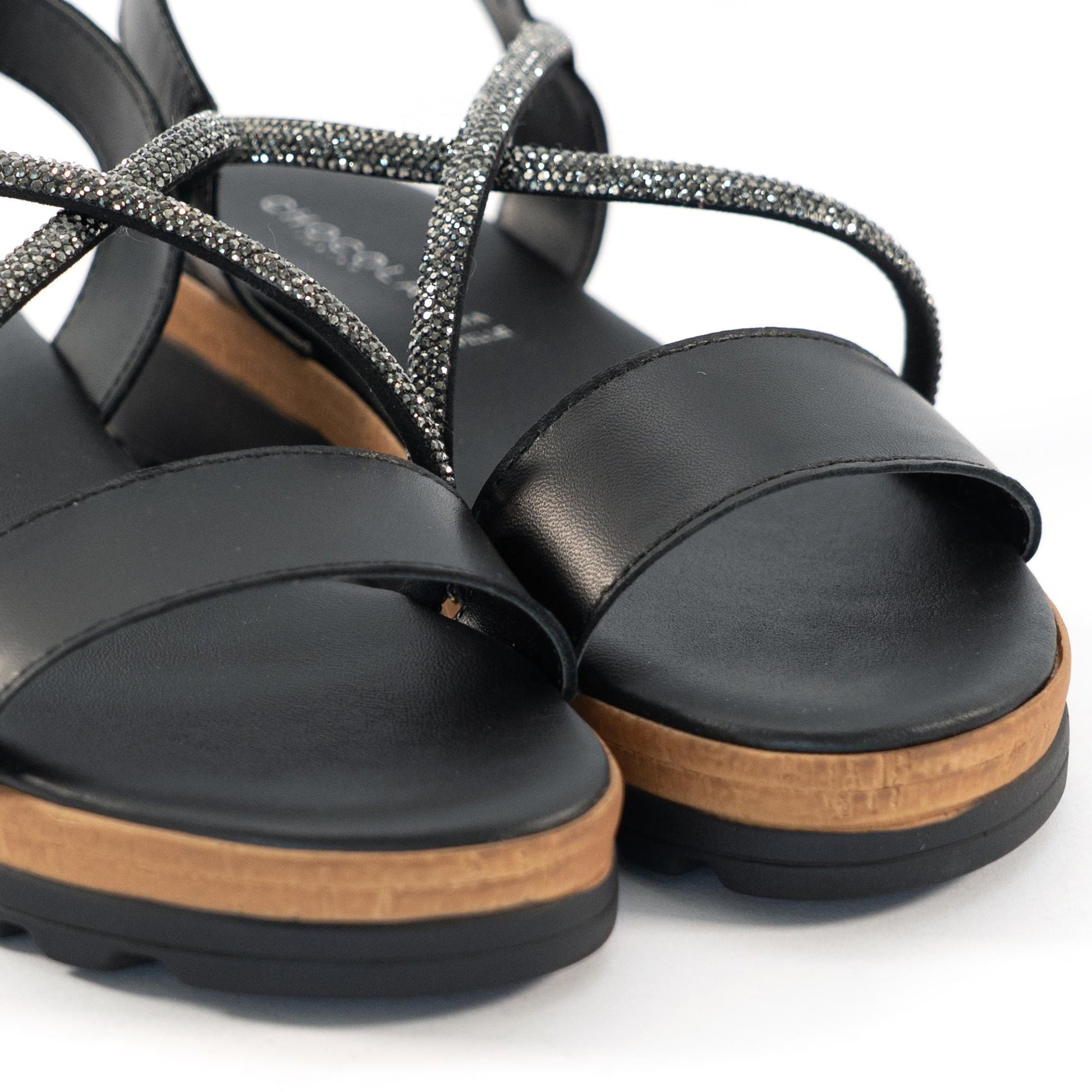 SANDALO BRILLANTINI VERA PELLE NERO<BR/> 