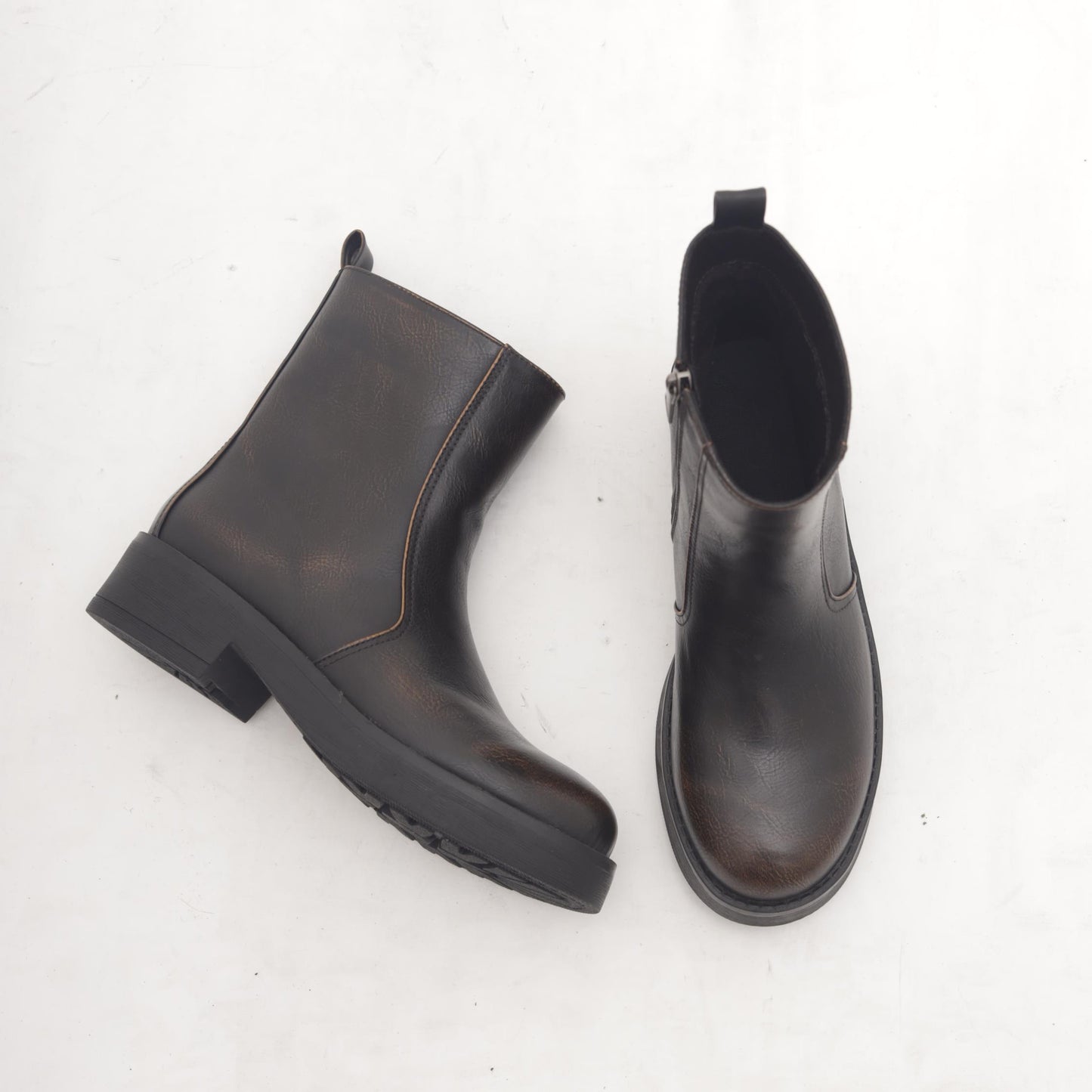 STIVALETTO BIKER BASSO LISCIO MARRONE 