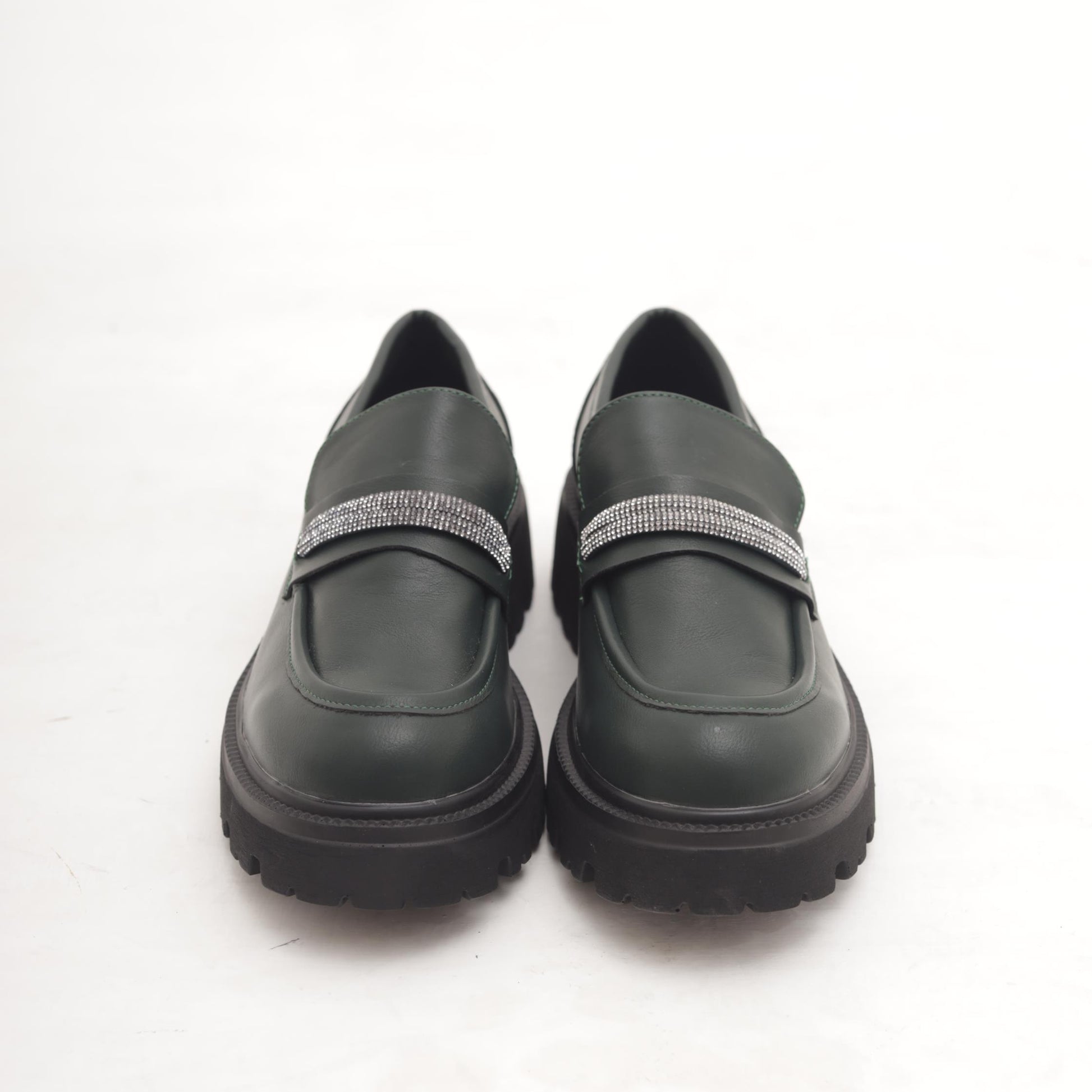 MOCASSINO SUOLA ALTA STRASS VERDE 