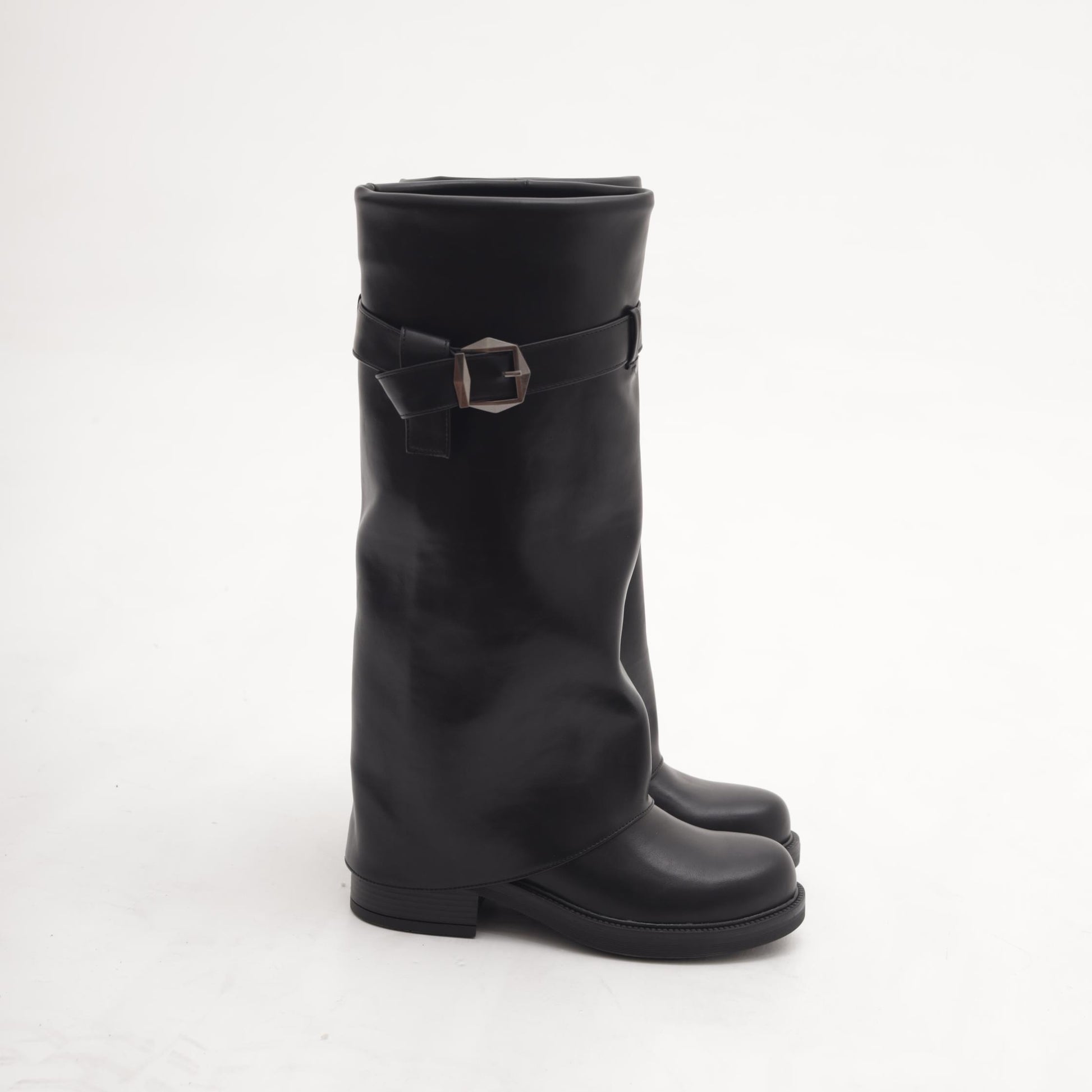 STIVALE BIKER ALTO RISVOLTATO NERO 