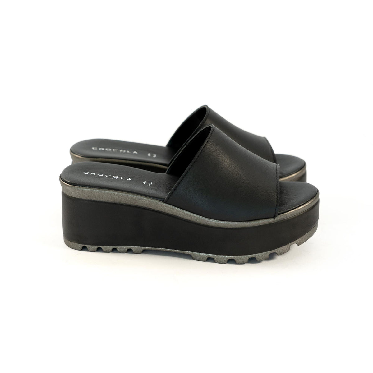 CIABATTA FASCIA VERA PELLE NERO<BR/> 