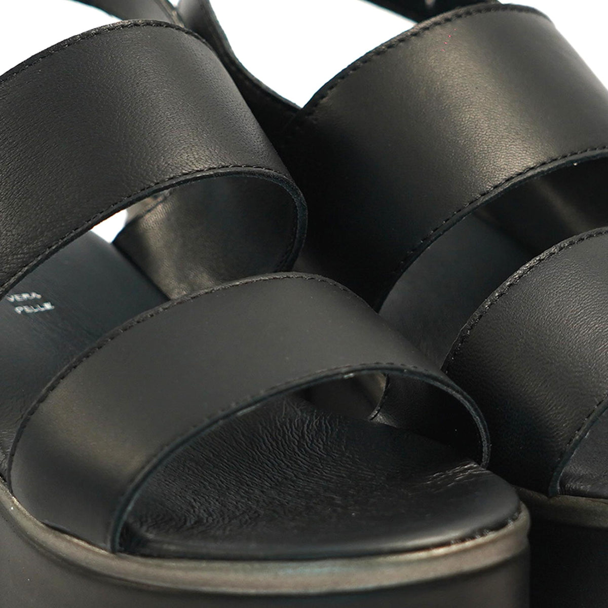 SANDALO DOPPIA FASCIA VERA PELLE NERO<BR/> 