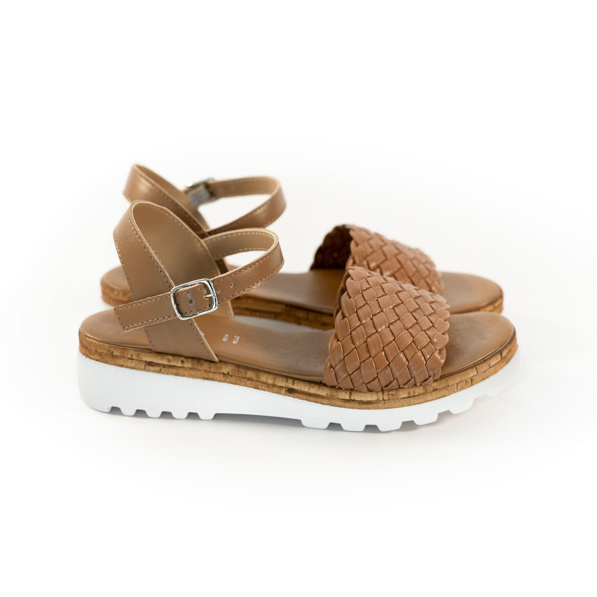 SANDALO INTRECCIATO VERA PELLE CAMEL<BR/> 