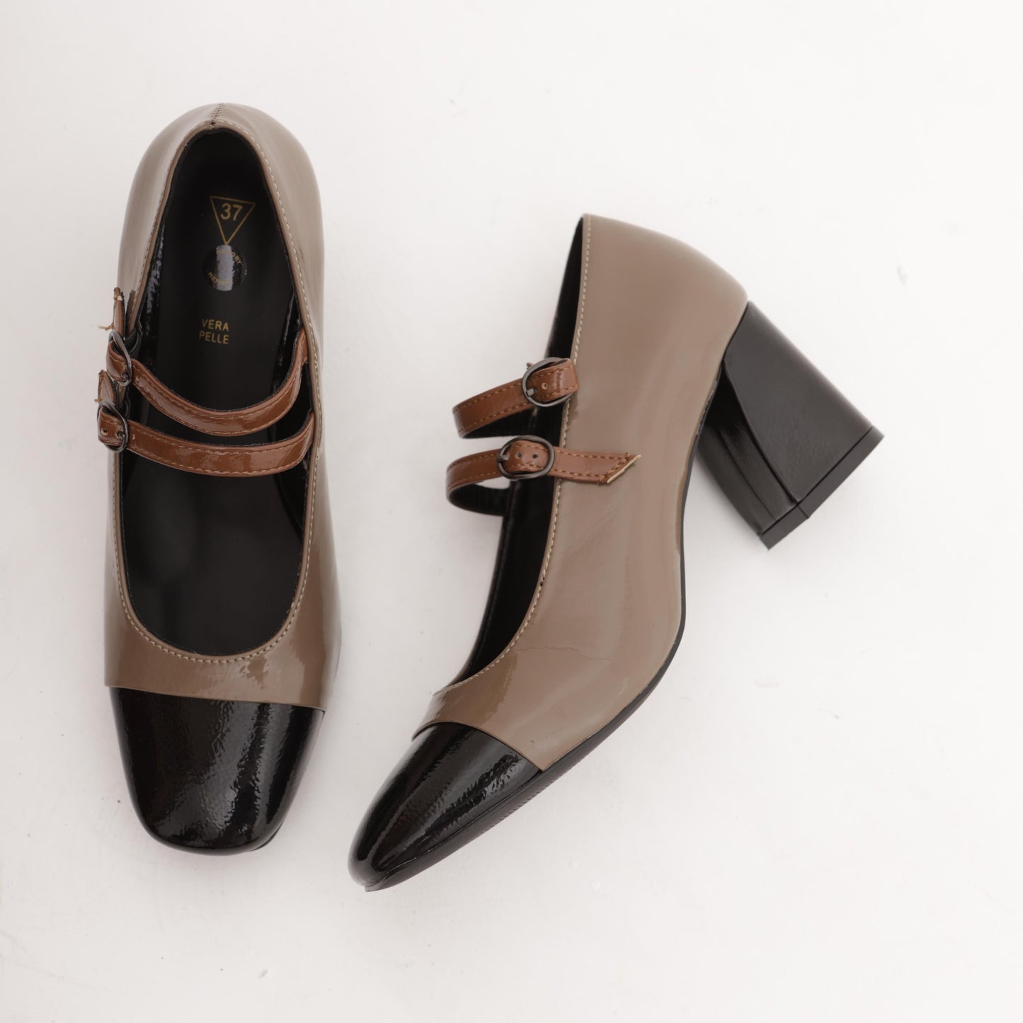 MARY JANE BICOLORE 2 CINTURINI TAUPE 