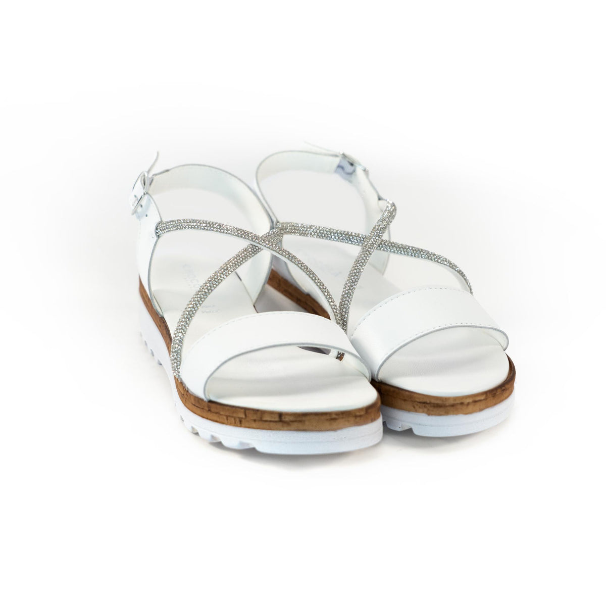 SANDALO BRILLANTINI VERA PELLE BIANCO<BR/> 