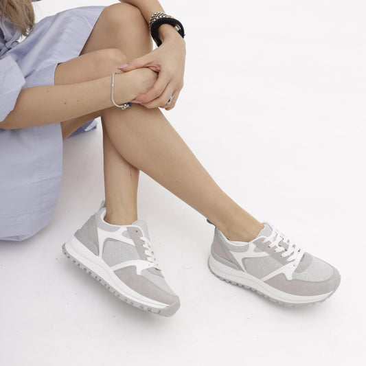 SNEAKERS RUNNING SHINY GRIGIO<BR/> 