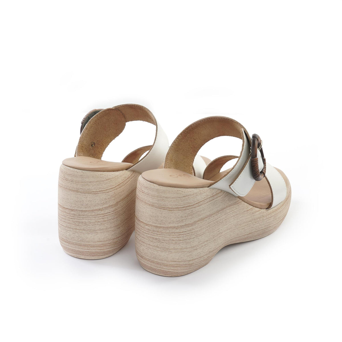 SANDALO ZEPPA DOPPIA FASCIA VERA PELLE BIANCO<BR/> 
