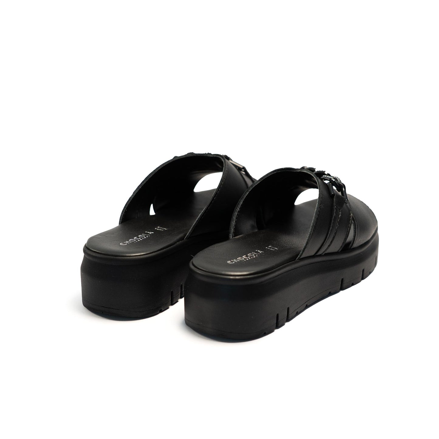 CIABATTA CATENA VERA PELLE NERO<BR/> 
