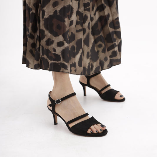 SANDALO DOPPIA FASCIA CON TACCO NERO 