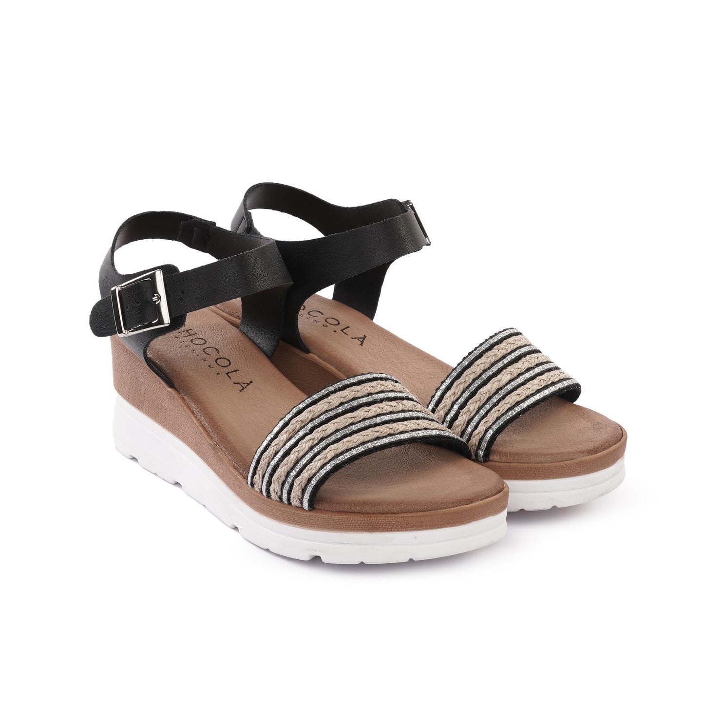 SANDALO ZEPPA FASCIA CORDA NERO<BR/> 