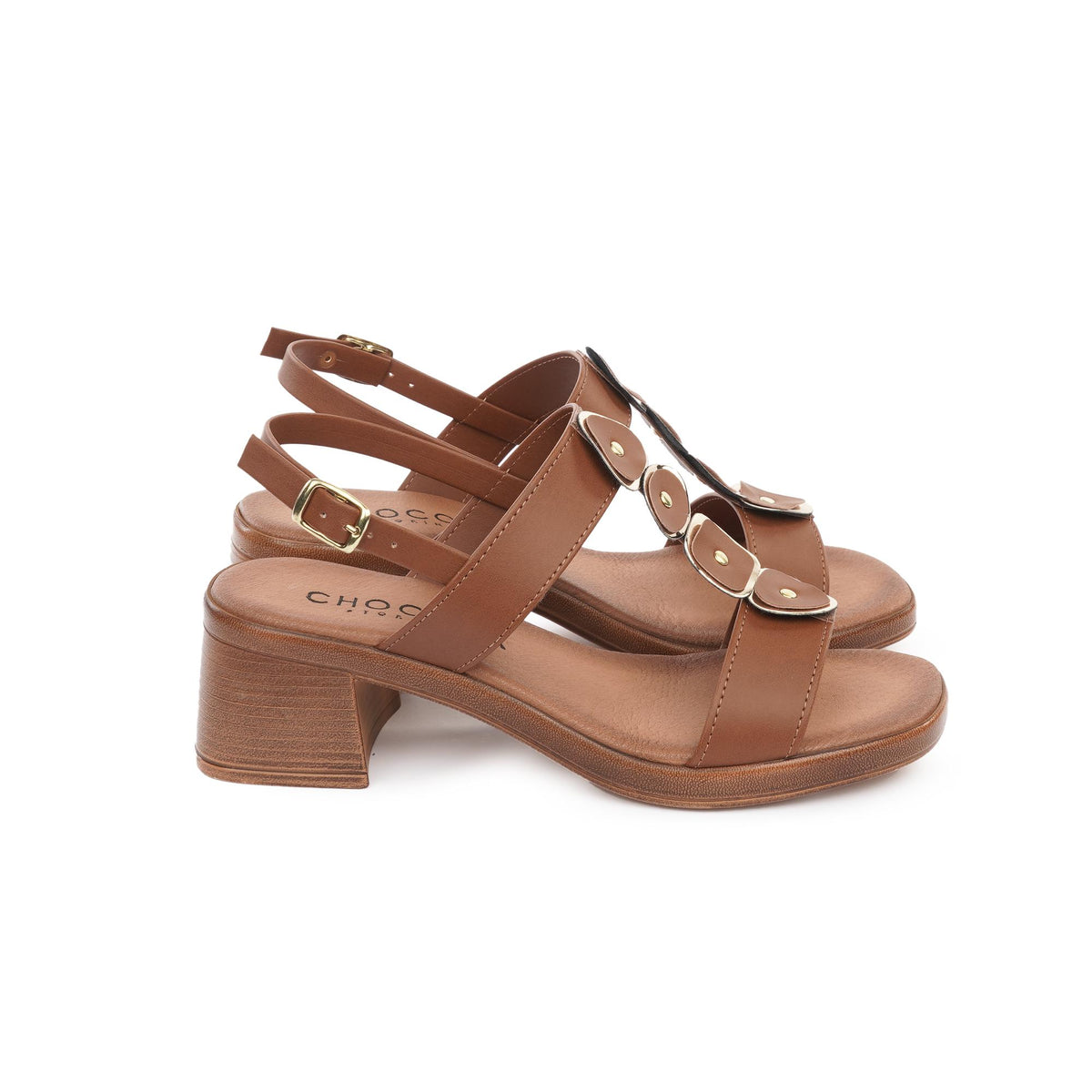 SANDALO TACCO SHAPES CUOIO<BR/> 