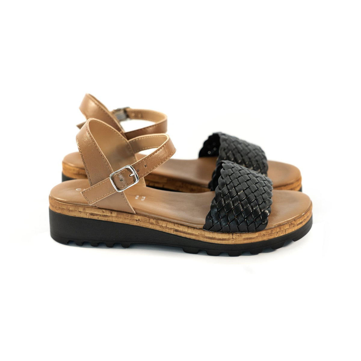 SANDALO INTRECCIATO VERA PELLE NERO<BR/> 