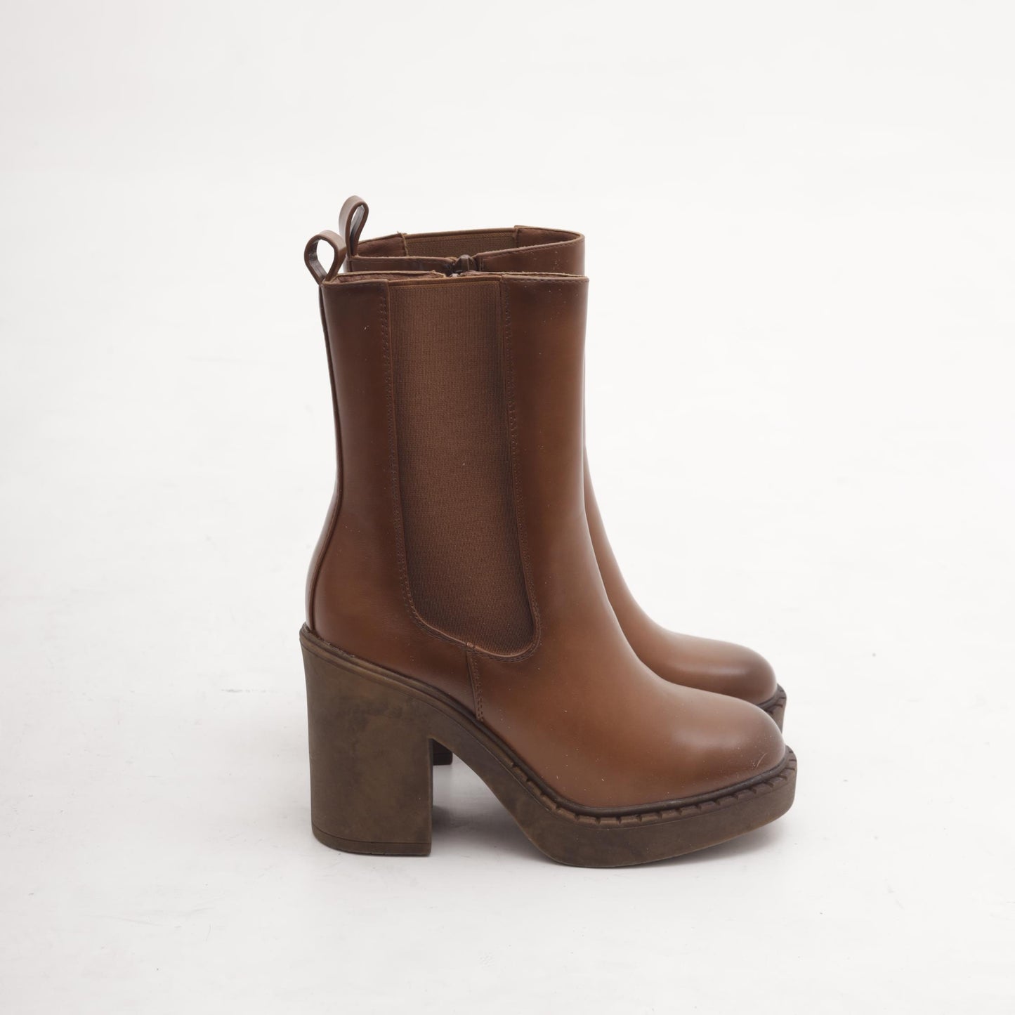 STIVALETTO ELASTICO ZIP TACCO CUOIO 