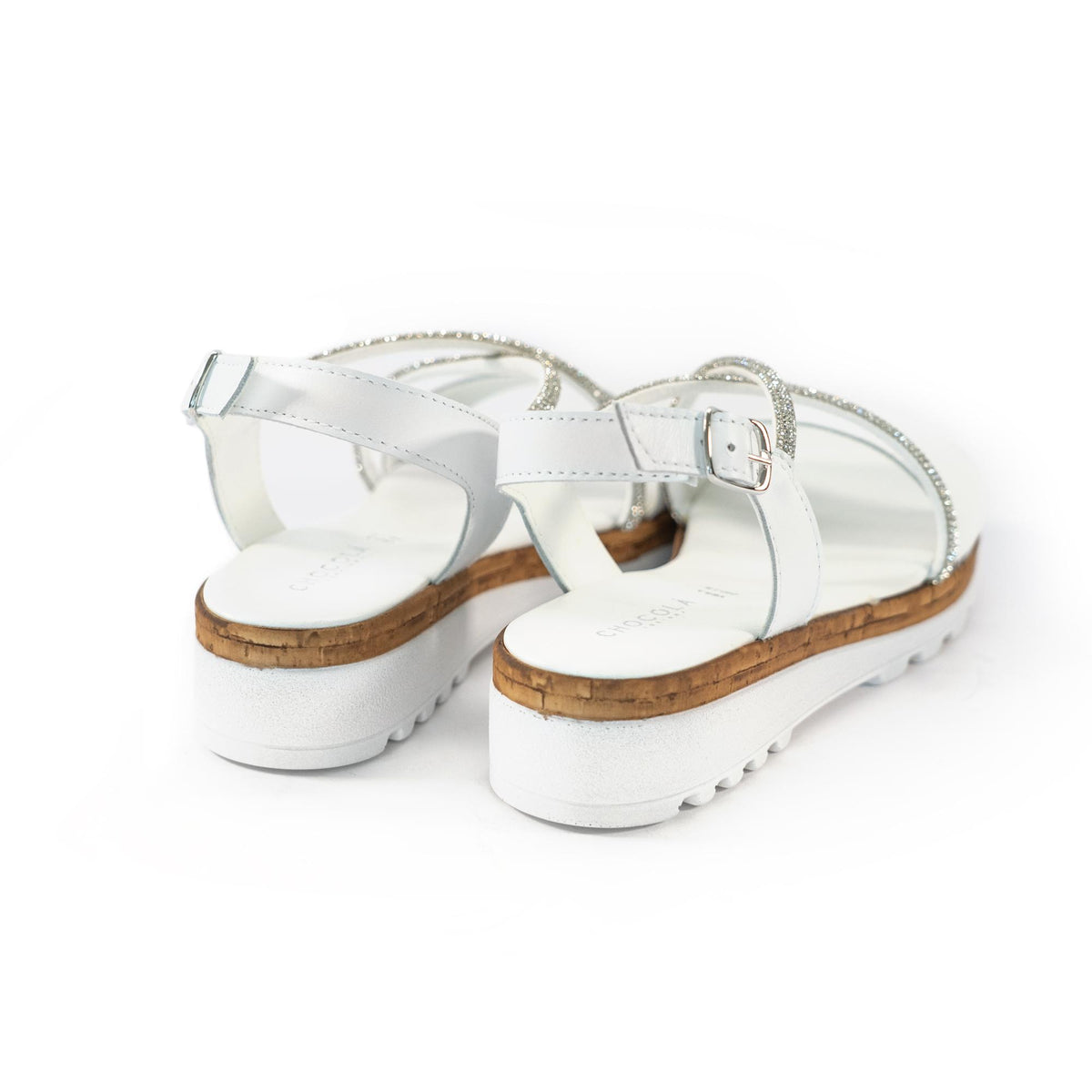 SANDALO BRILLANTINI VERA PELLE BIANCO<BR/> 