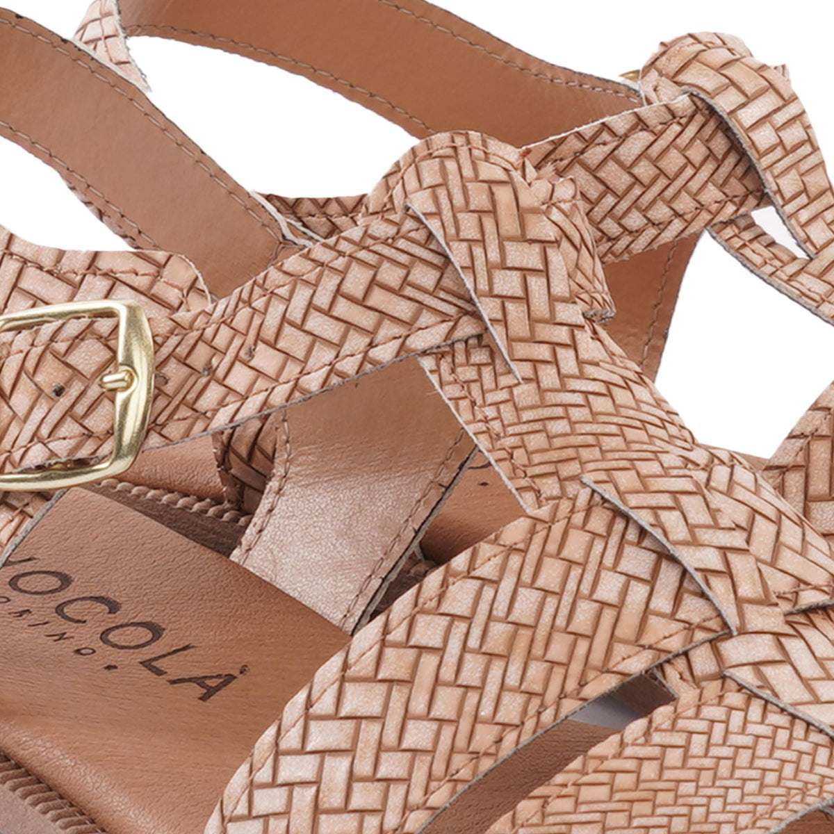 SANDALO FLAT T-BAR INTRECCIATO CUOIO<BR/> 